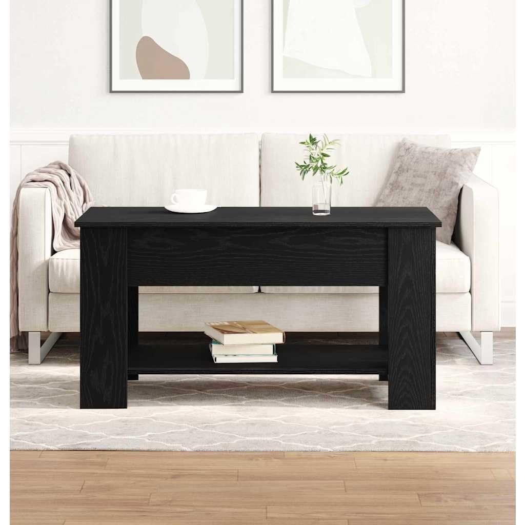 Mesa de centro de roble negro 101 × 49 × 52 cm, estantería, madera, patas ajustables en altura, moderna, salón, dormitorio y oficina