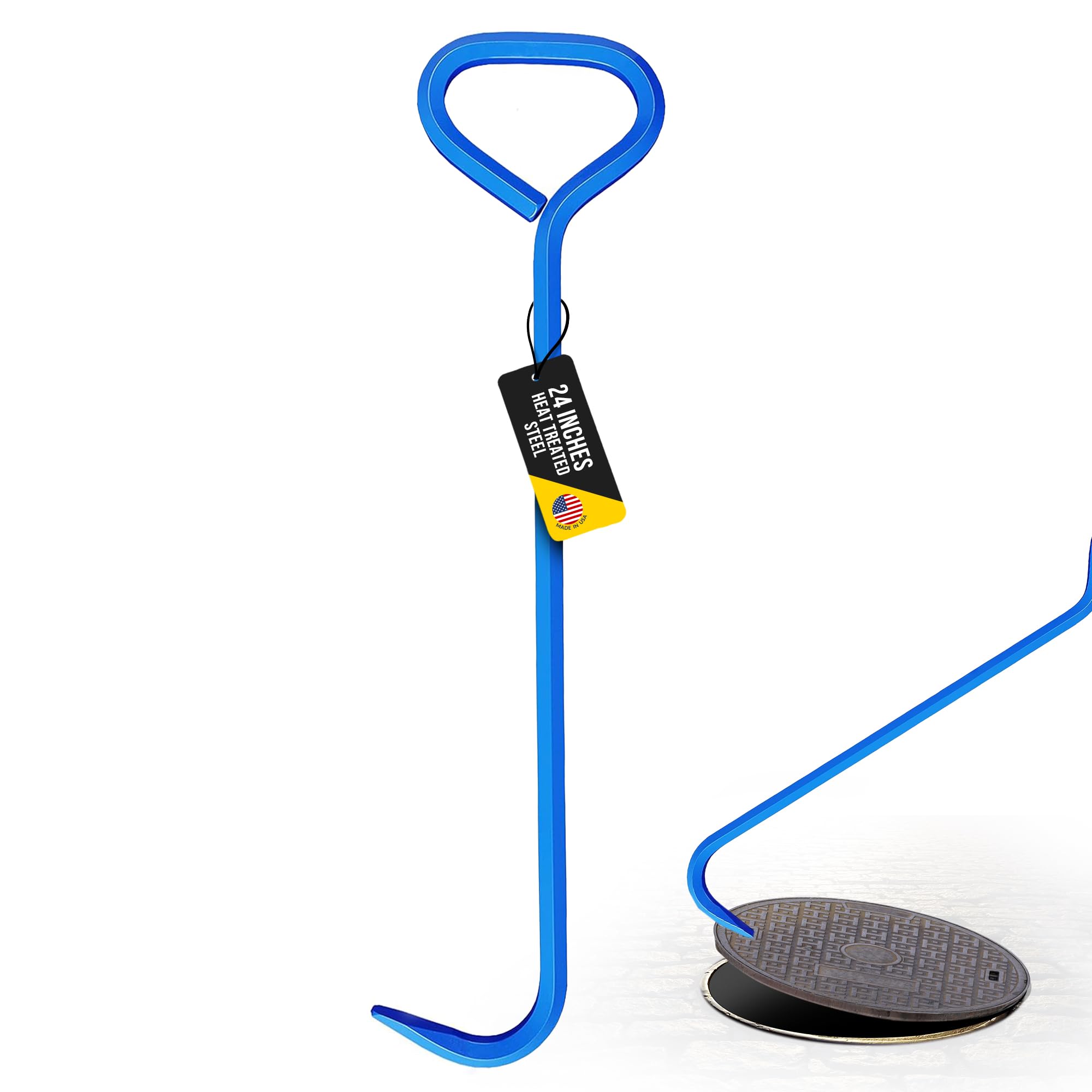 T&T Tools 24-Inch Manhole Hook - Heavy Duty Single Hook for Lifting Manhole Covers, Storm Drains, Septic Tank Risers - Rigid Hex Alloy Steel Tool for Lifting, Pulling, and Removing Covers - 1 Pack