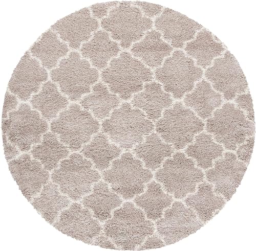 Image of Modern Shaggy Round Rug | Ultra-Soft Plush Circle Carpet for Living Room, Bedroom, Nursery | Fuzzy, Fluffy Area Rug with Non-Slip Base Beige MII MII 3x3 feet