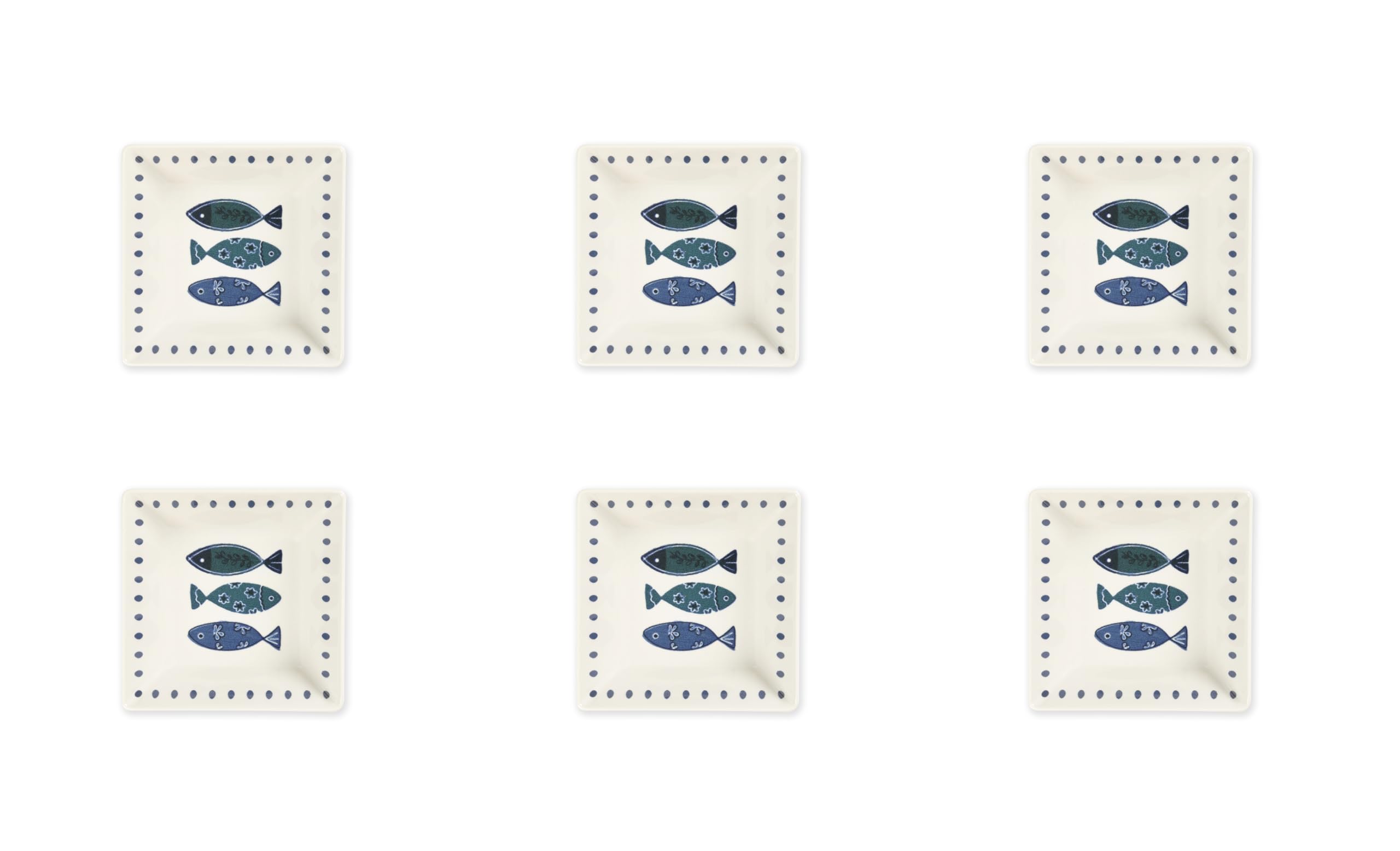 Excelsa Ocean Lot de 6 tasses en céramique 13 x 13 cm, motif poisson bleu