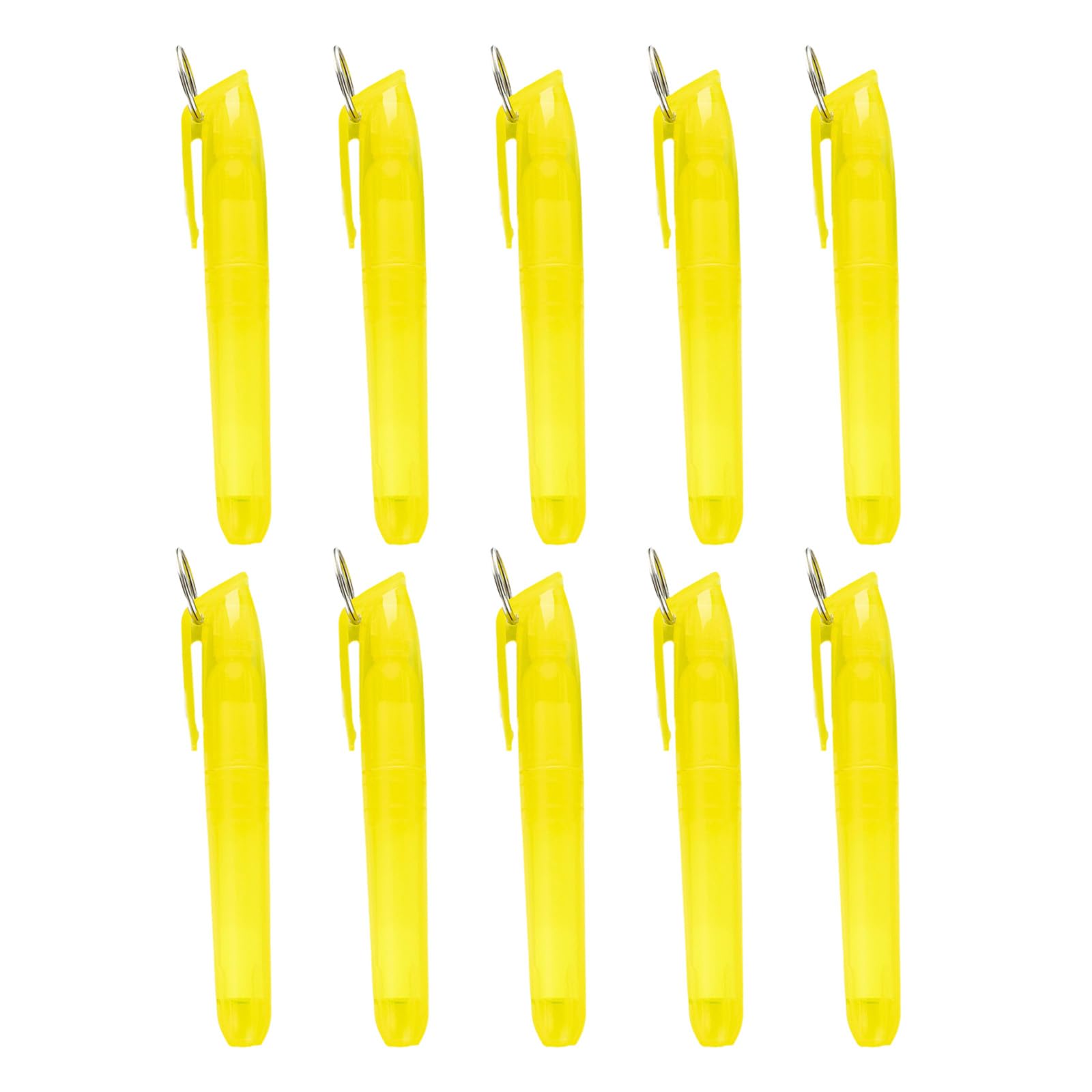Beimus Yellow 10Pcs Colorful Highlighter With Metal Round Keyring Obliqued Tip Marker Pen Quick Dry For Scrapbooking Calendar