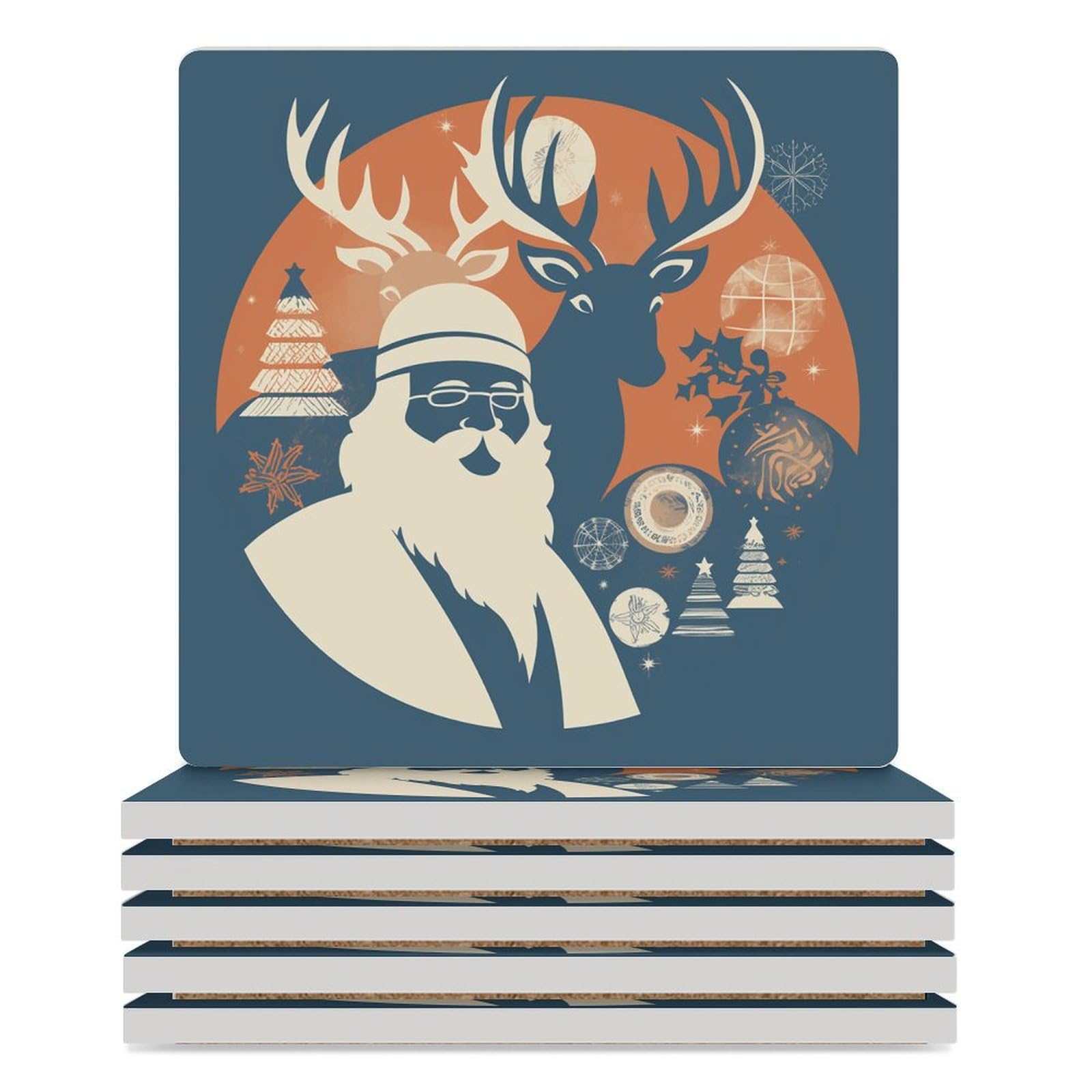 Posavasos con diseño de silueta de Papá Noel, decoración impresa, posavasos para mesa de café, posavasos reutilizables para tipos de tazas, mesa de bebidas calientes o frías, 9 cm