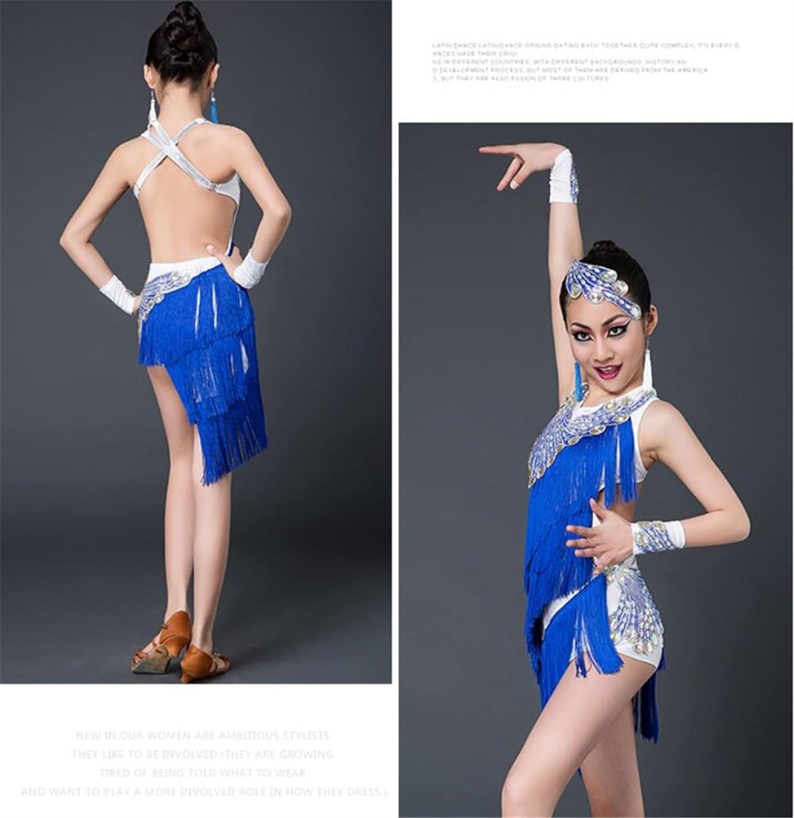 Ragazza Vestito da Ballo Latino con Paillettes Nappa Samba Concorso Sala da Ballo Tango Salsa Dancewear Concorso di Pratica Indossare Costumi di Pratica di Ballo