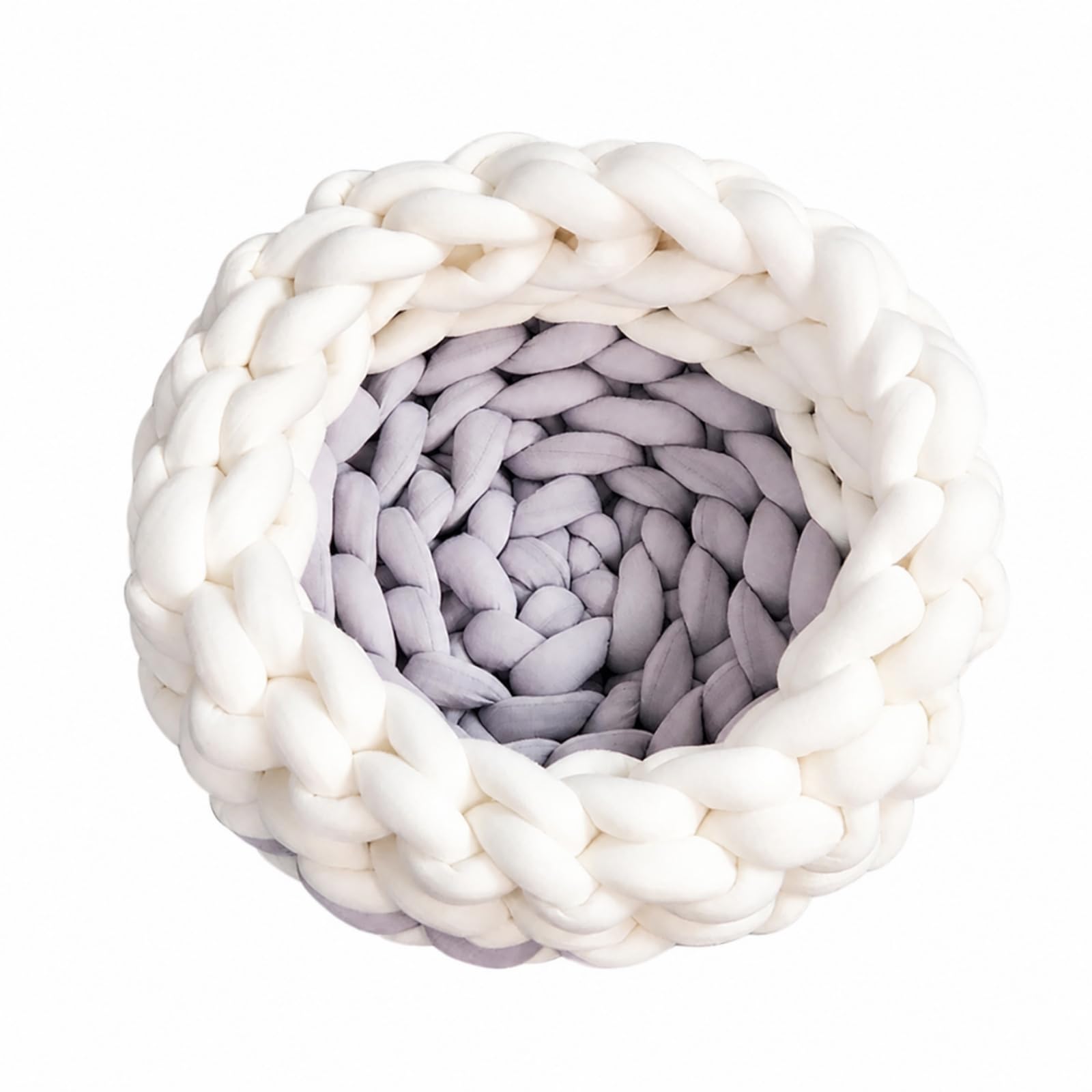 Handgeflochtenes Katzenkissenbett für Kleintiere mit Halboffener Nestform Und Weicher Auflage für Sicheres Schlafen Und für Wohnzimmer Und Haustierfreundliche Räume, Weißgrau, 40CM