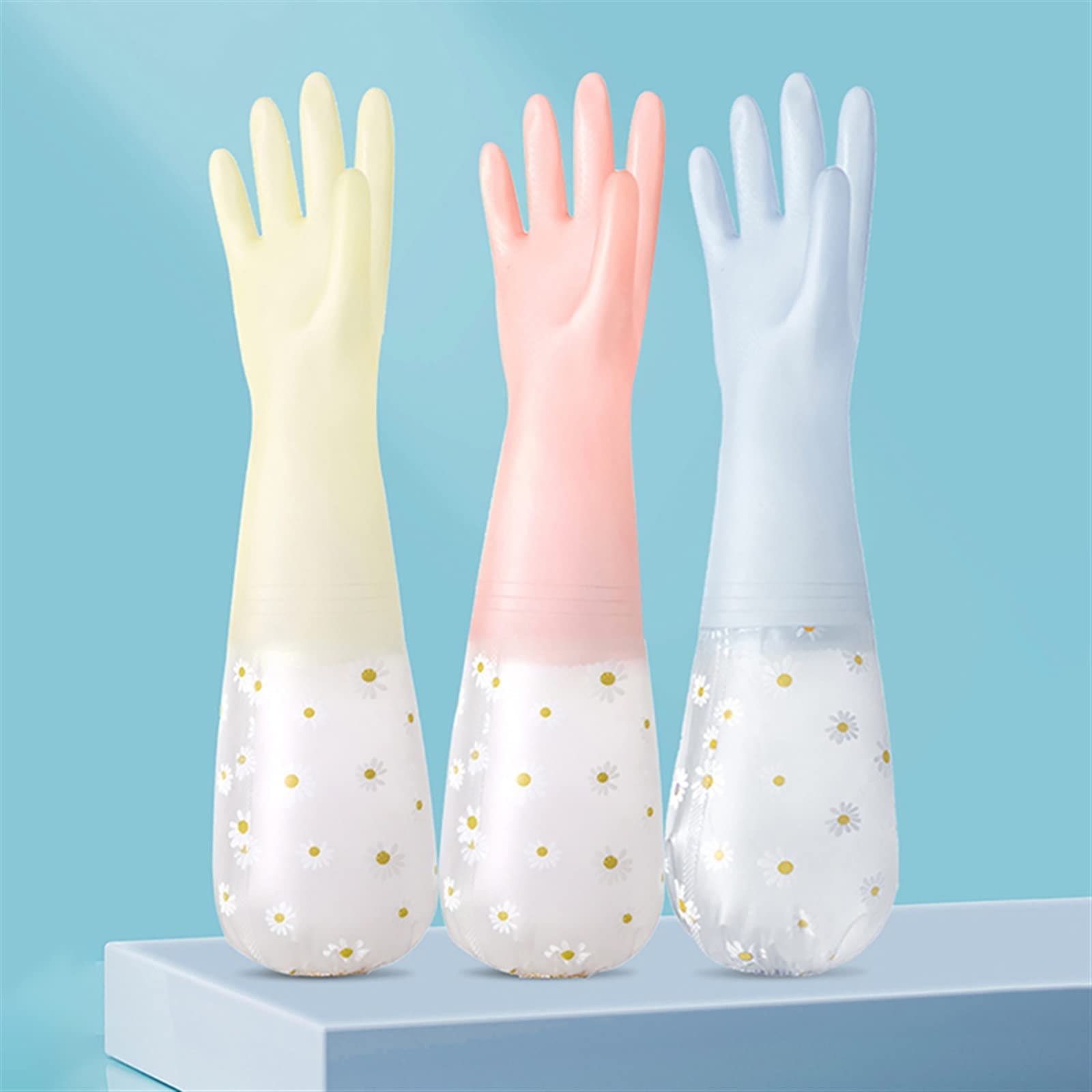 Guantes domésticos de lavado de caucho impermeable Waterproof Rubber Kitchen Cleaning Washing Household Extended Durable Household Dishwashing Gloves(Roze)