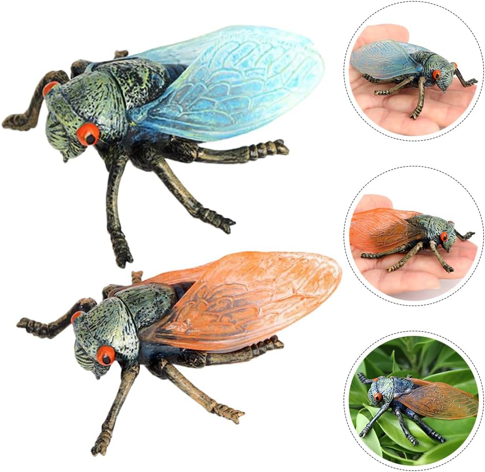 Hemoton 2pcs Realistic Cicadas Model Ornament Decor Animal Toys Models Cicadas Figurine Small Statue Fake Insect Model Cicadas Figure Model Child Plastic Paperweight Sand Table, 8.5X7X3CM