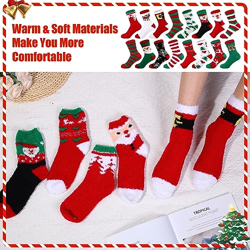 Image of Suhine 32 Pairs Christmas Fuzzy Socks Bulk for Women 15 Style Adult Christmas Holiday Socks Winter Family Friends Warm Gifts