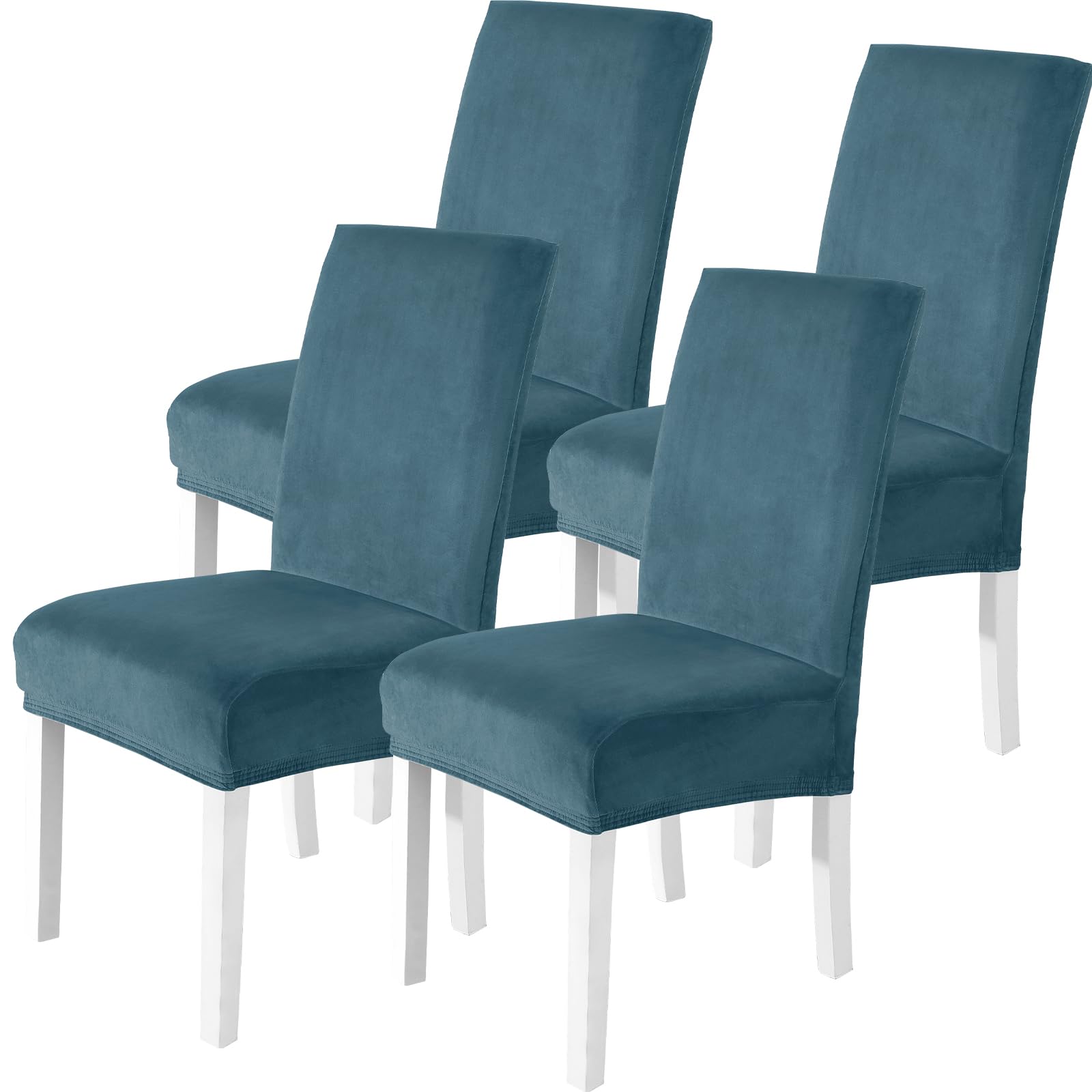 CYCMACO Velvet Chair Covers with Backrest, 4 Pieces, Stretch Kitchen Chair Cover, Universal Living Room Chair Cover, High Back, Chair Cover, Peacock Blue