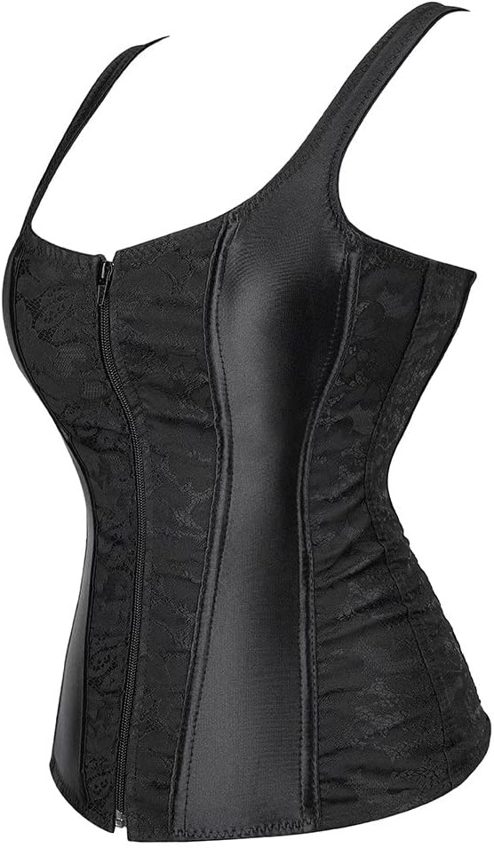 Corset Tops for Women Bustier Strap Zipper Gothic Vest Plus Size Black