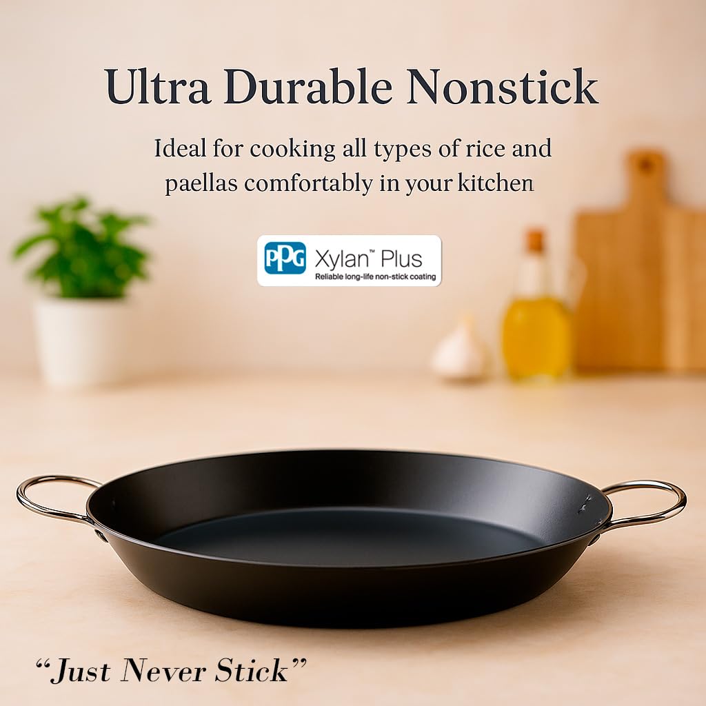 WECOOK! Kratha Padella per Paella a Induzione, 46cm, 12 Porzioni, Antiaderente XYLAN PLUS Ecologico senza PFOA, Alluminio Pressato, 3mm di Spessore, Vitroceramica, Gas, Lavastoviglie
