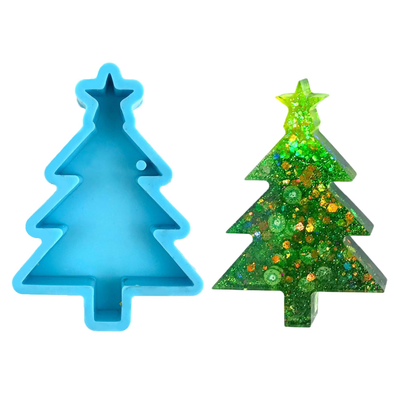 Yhplxyuus Silicone Christmas Tree and Star Molds for Resin Keychains Making Seasonal Ornaments Projects Star Shaped Christmas Tree Mold