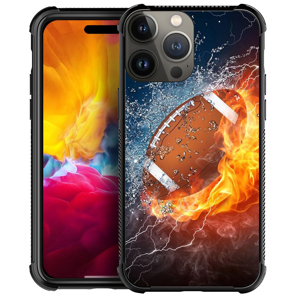 DJSOK Case for iPhone 15 Pro Max,Luxury Pattern Design Shockproof Rugged Cover,Cases for Man Woman-American Football on Fire Design