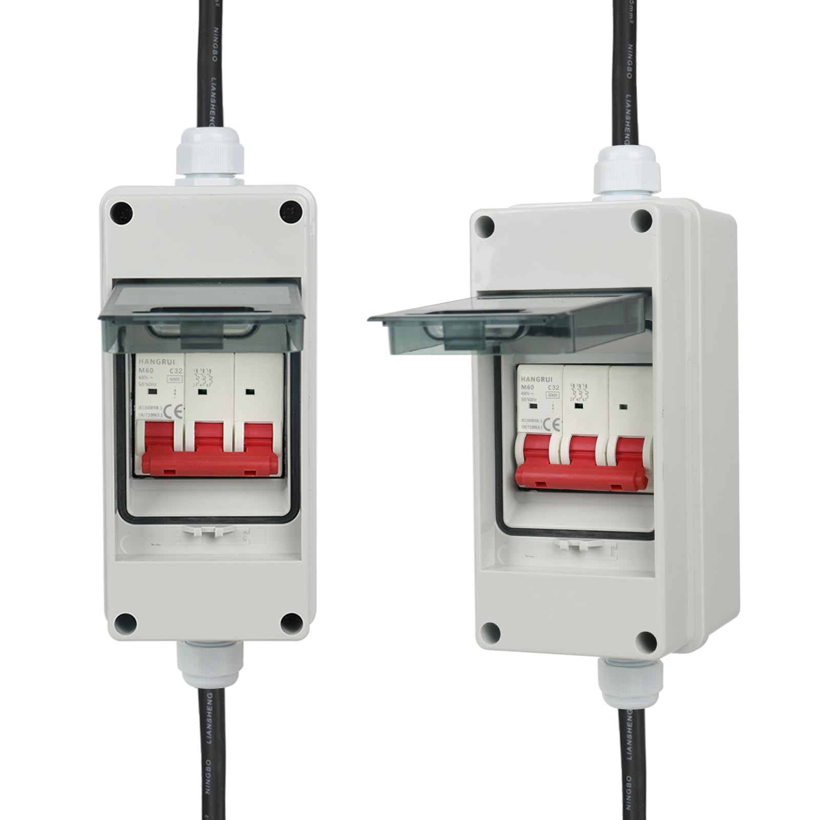 Adattatore CEE da 63 A a 32 A, 400 V, 63 A a 32 A, con fusibile da 32 A, accoppiamento ad alta corrente, 5 G4/5 G6 5 P, spina e presa con interruttore di protezione della linea
