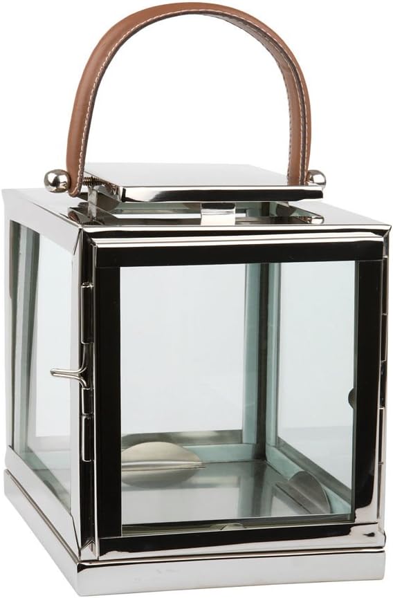 Unbekannt Fink Zambia 127241 Lantern with Leather Handle, Stainless Steel, Silver, 25 x 17 x 25 cm
