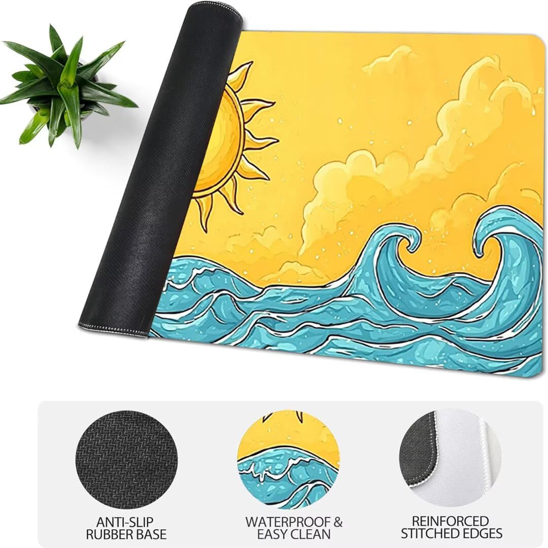 Podkładka pod mysz do gier XXL żółta krajobraz, podkładka pod mysz XXL - 1400 x 600 x 3 mm, podkładka pod mysz matowa, bardzo duża tkanina na biurko dla graczy, antypoślizgowa podstawa, dla graczy