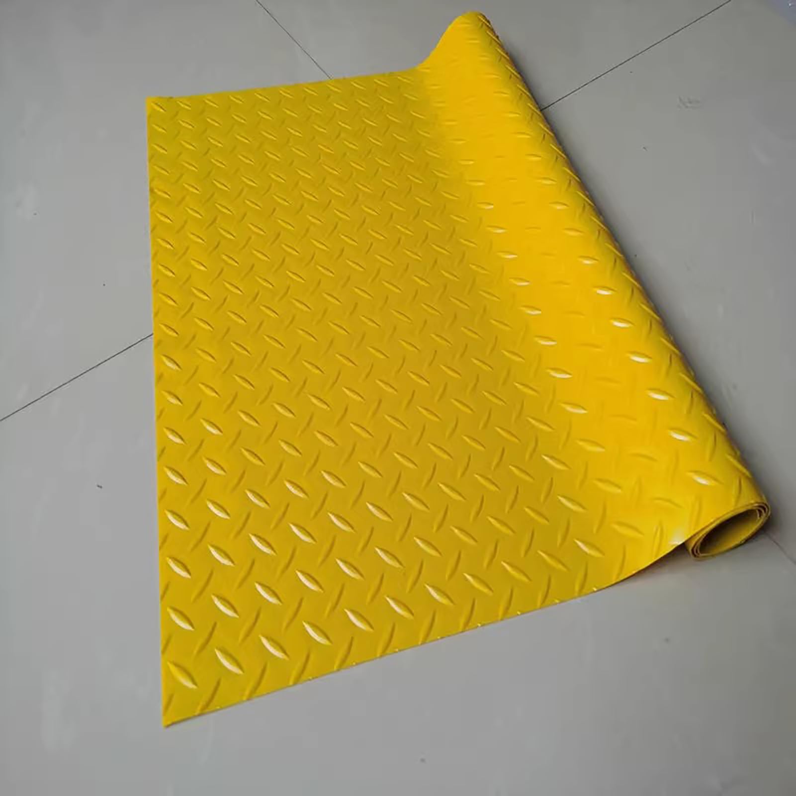 Rollo de Piso de Placa de Diamante de Caucho de PVC | Multicolor Múltiples tamaños Garaje, remolque, gimnasio, piscina, sauna, granja: protección del suelo(Yellow,1.5x2m)