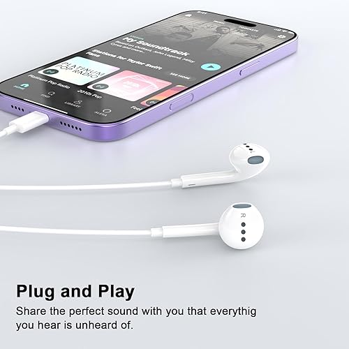 Miniatura 5 de Paquete de 2 auriculares con cable para iPhone, auriculares con control remoto integrado para controlar la música, llamadas telefónicas y volumen,