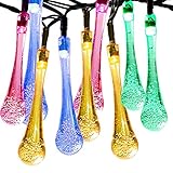 Solar Outdoor String Lights, Satu Brown 21ft 30 LED Fairy Water Drop Lights Waterproof Decorative Lighting for Home, Garden, Patio, Yard, Christmas Tree, Parties (Multi-color)