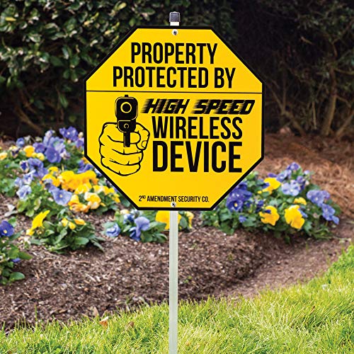 Wireless Device Warning Sign With Stake | Warn Intruders & Trespassers