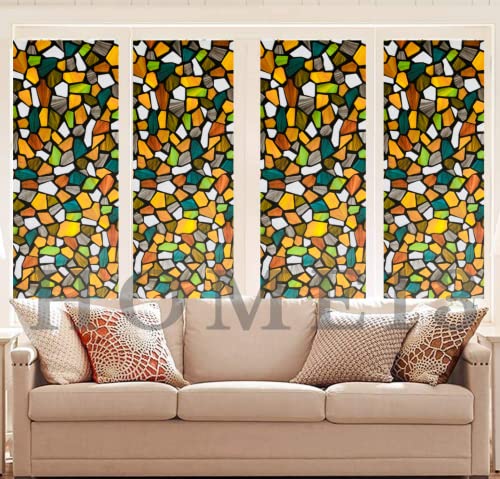 Image of HOME13 Frosted Privacy Window Film Self Adhesive Multi-Stone Pattern Decorative Static Cling Heat Control Frosted Vinyl Window Film for Home Office (24x100 Inch, Multicolour)