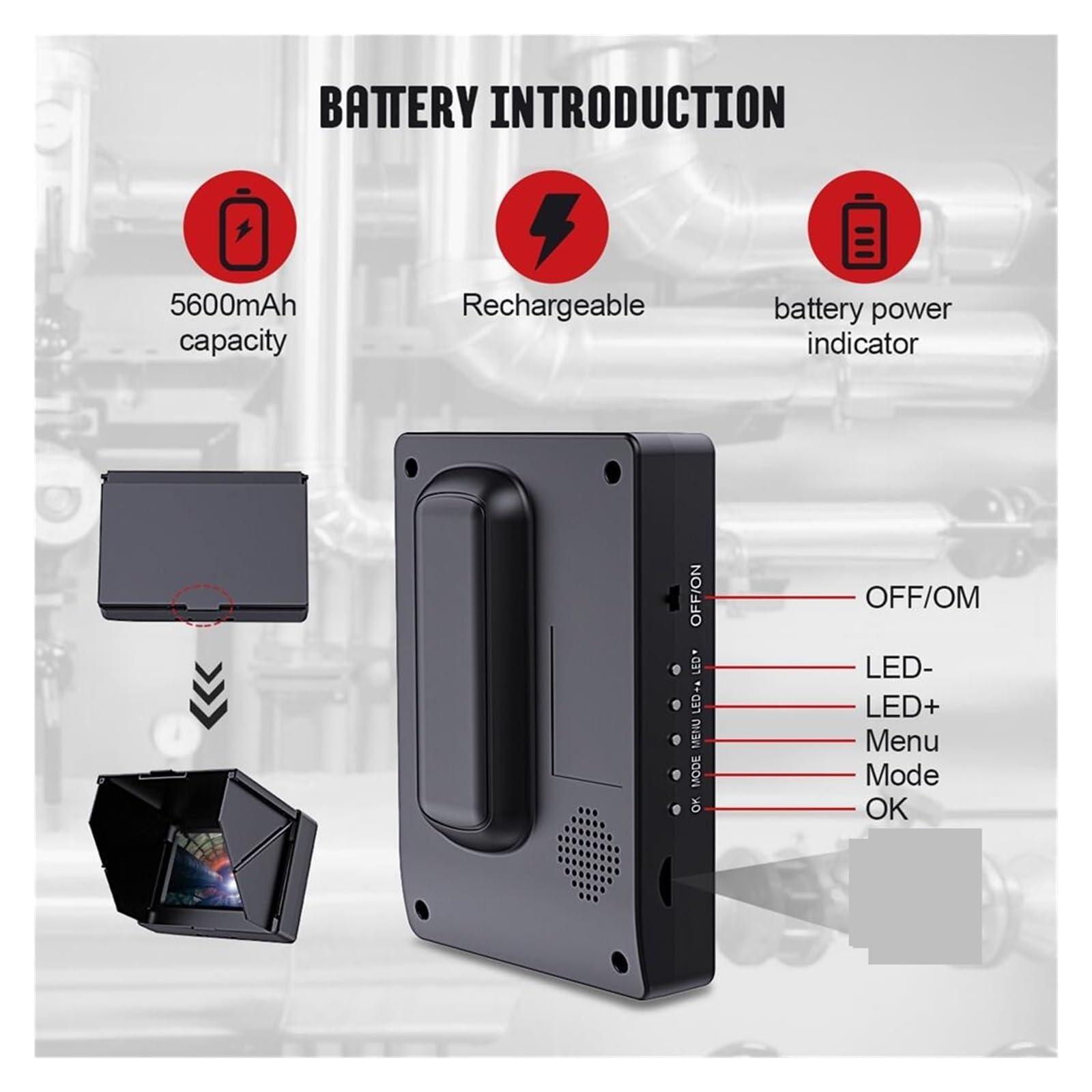 Telecamera per ispezione scarichi 22/17MM Telecamera per ispezione Tubi con endoscopio fognario da 4,3 Pollici con Batteria da 5600 mAh Periscopio HD 1000TVL