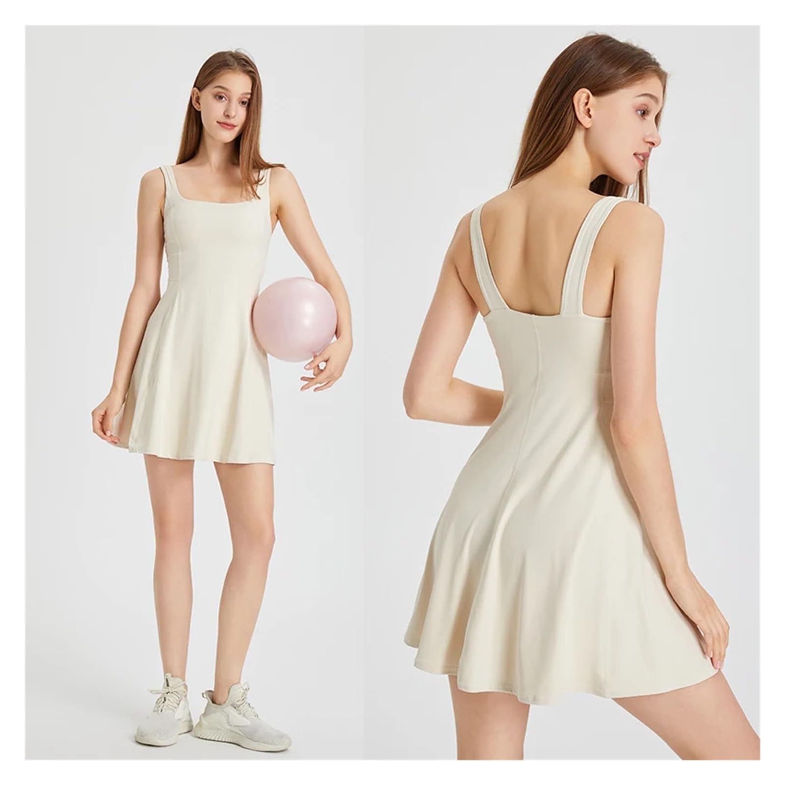 Vestido De Tenis De Verano For Mujer, Vestido Deportivo con Bolsillo Y Cuello Cuadrado For Correr, Vestido De Entrenamiento Transpirable con Almohadillas For El Pecho