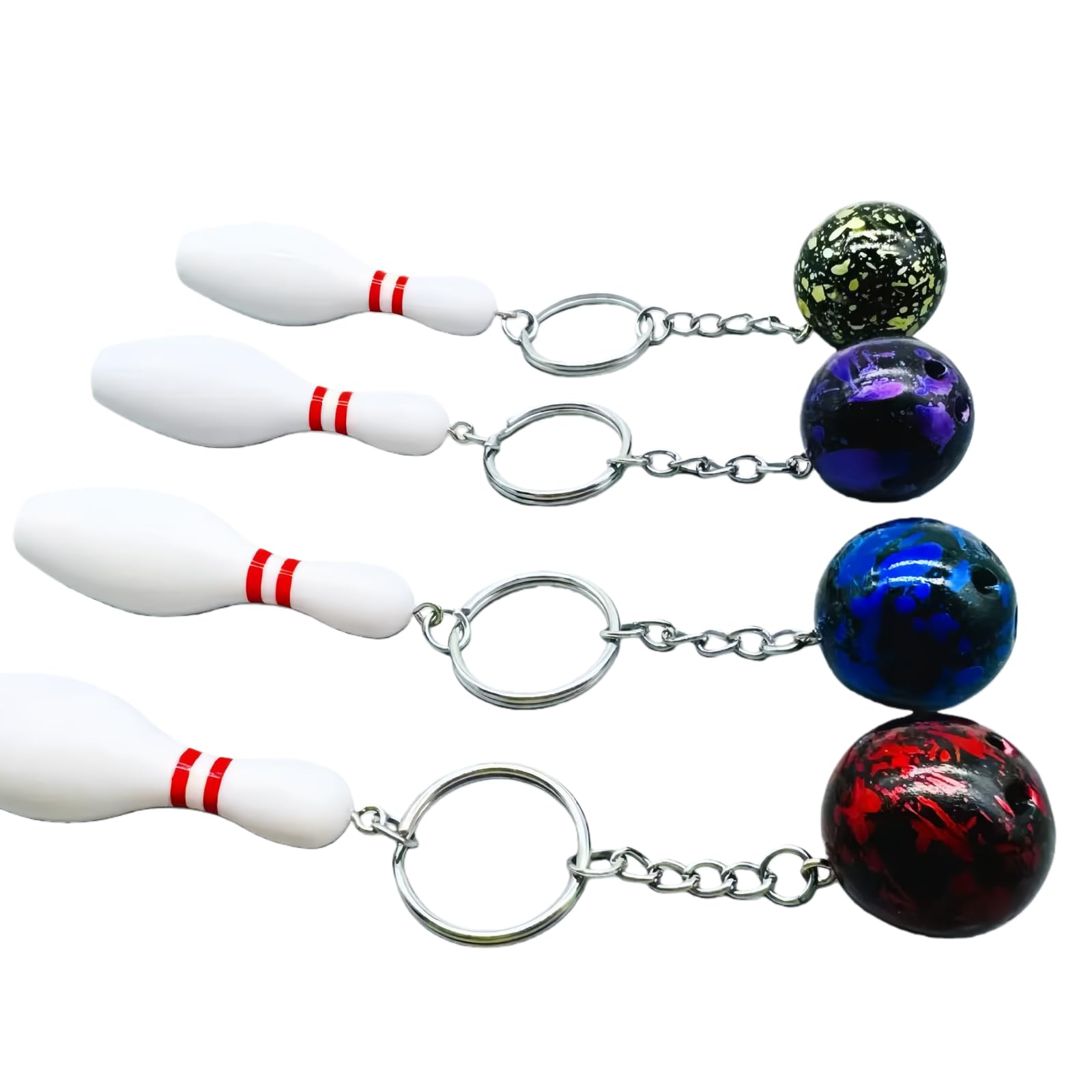 Ssmmam 4Pcs Bowling Pin Keychains Sports Keychains Handbag Charms Purse Bag Charms Sports Party Favors Gifts Women's Keyrings & (Red Green Blue Purple)