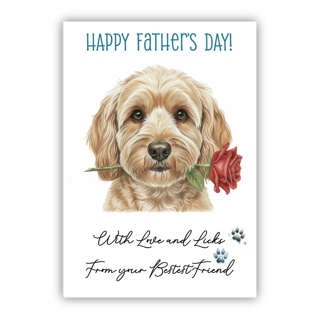 Father’s Day Card From the Dog – Cute Fathers Day Pet Card – “With Love and Licks” – Multiple Breeds Available (• Cockapoo beige– Cockerpoo) — image 1