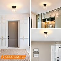 Vista 4 de DSMJFU - Lámpara de techo semiempotrada negra, pequeña lámpara de pasillo, lámpara vintage cerca de techo para baño, entrada, vestíbulo, armario