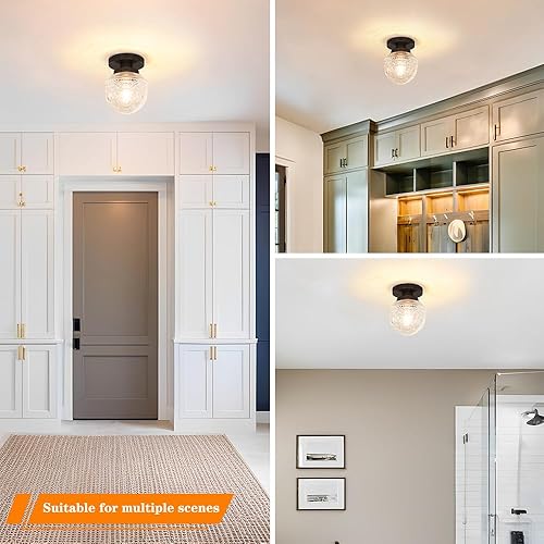 Miniatura 4 de DSMJFU - Lámpara de techo semiempotrada negra, pequeña lámpara de pasillo, lámpara vintage cerca de techo para baño, entrada, vestíbulo, armario