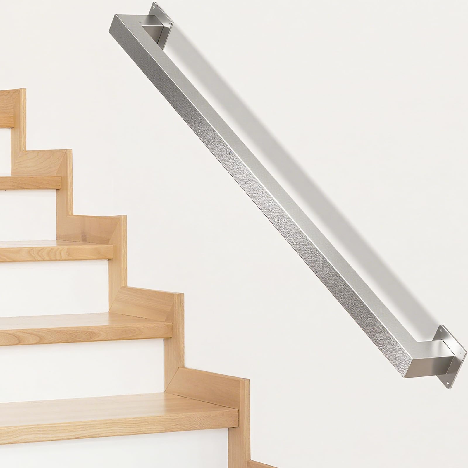 Corrimano – ringhiera per scale interne – ringhiera per scale, 120 cm, in argento per scale, esterni/interni in acciaio inox (argento, 120 cm)