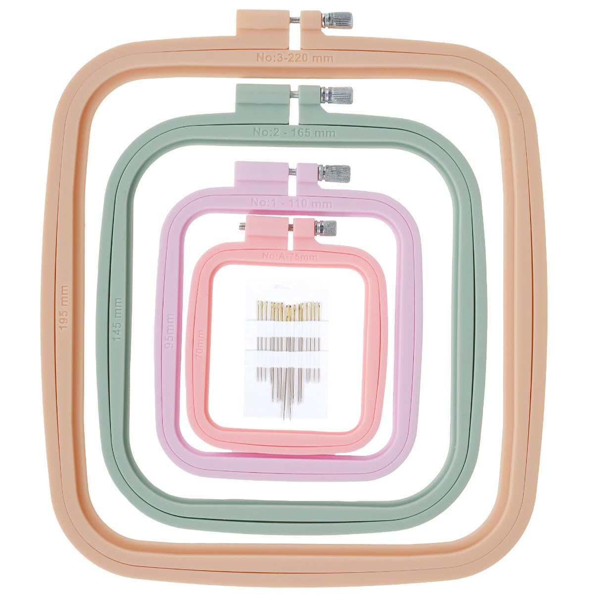 4/5 Pieces Embroidery Hoop Rectangle Square Embroidery Frame Cross Stitch Hoop Sewing Tool for Art Craft Handy Sewing Square Embroidery Hoops with 16 Needles Plastic Embroidery Frames(set of 4)