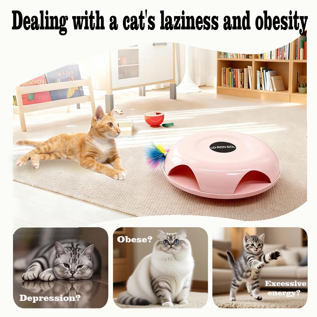 Interactive Whack-a-Mole Cat Toy — Automatic Mushroom Feather Pop-Up Play Toy for Cats, Cognitive Stimulation & Exercise, Durable Pet Entertaining Game (Pink) - 4