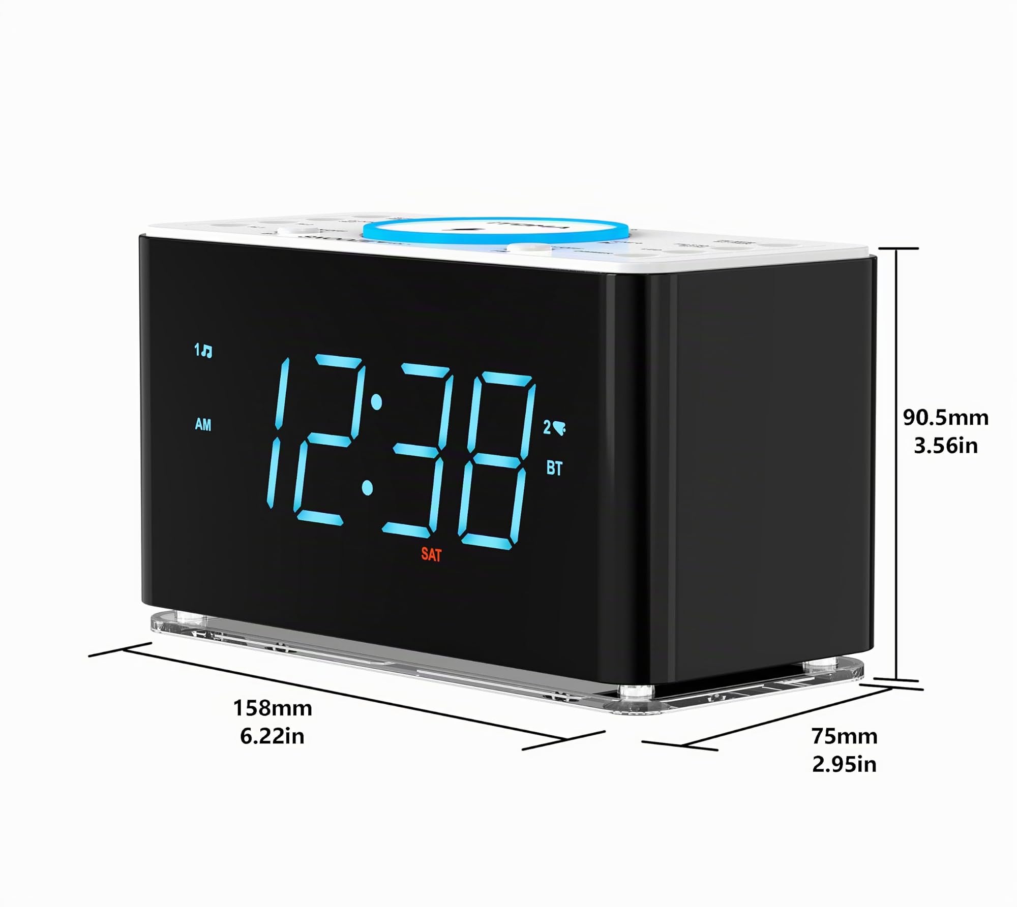 iTOMA Radiosveglia con caricabatterie wireless da 15 W, controllo tramite APP, radio FM, Bluetooth, due porte di ricarica, snooze, dimmer automatico-manuale, luce notturna 207A