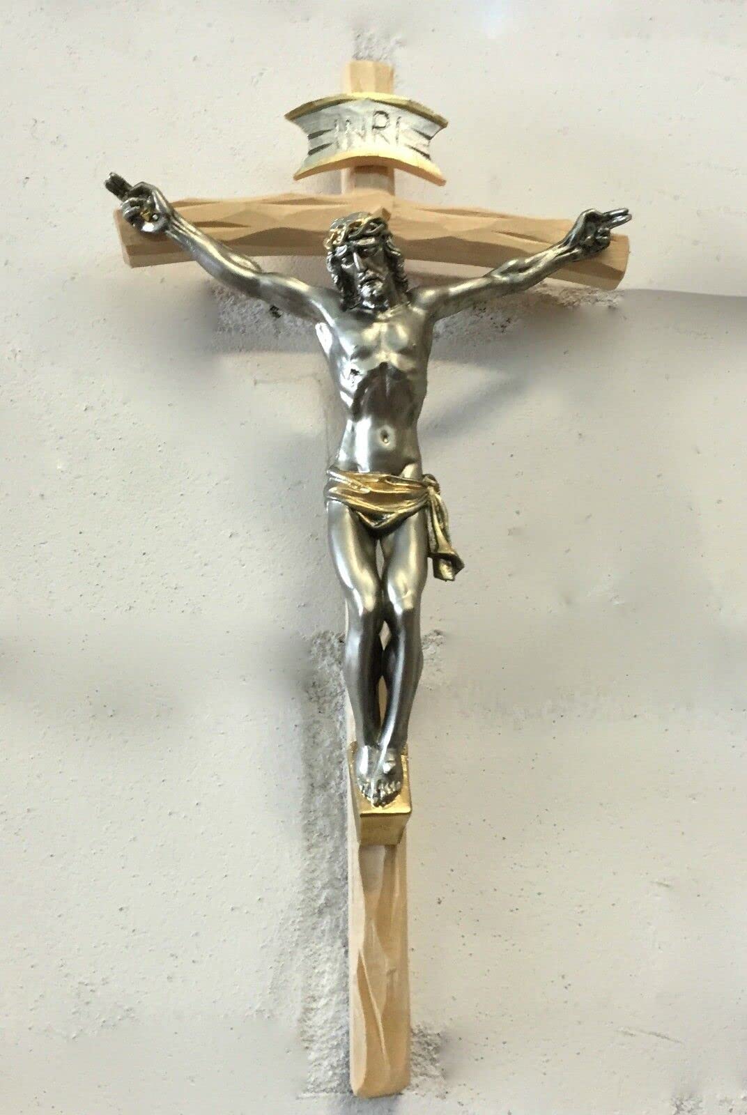 Krzyż ścienny Jezus krzyż złoty mosiądz masywny Jezus na krzyżu 45 x 25 cm krucyfiks Jezus Chrystus