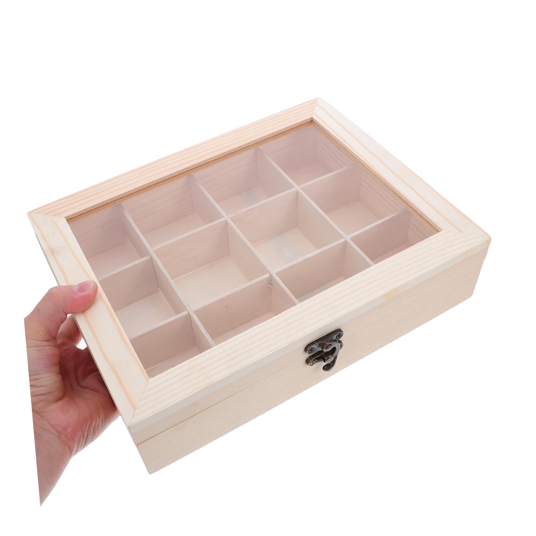 Caja Organizadora de Té de 12 Compartimentos Beige 10 , 24x7, 68x2, 36 | Madera PC y Acero Inoxidable, Estructura con Divisiones Protectoras, Formato Compacto para Armario y Despensa