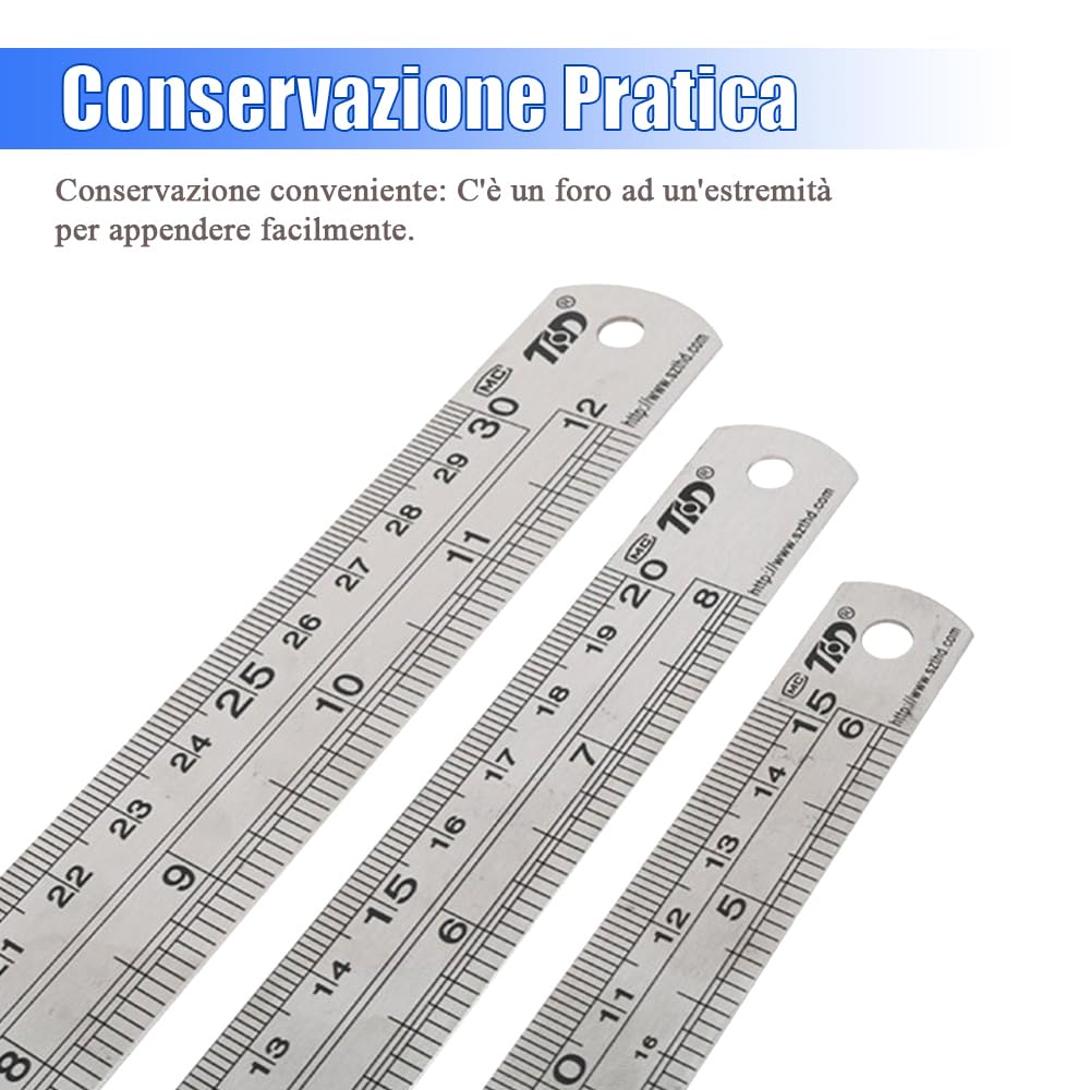 Siumir Righello in Acciaio Inossidabile 15 cm 20 cm 30 cm Righelli in Metallo Doppio Righello 3 pezzi Set per Ingegneria, Insegnamento, Offi