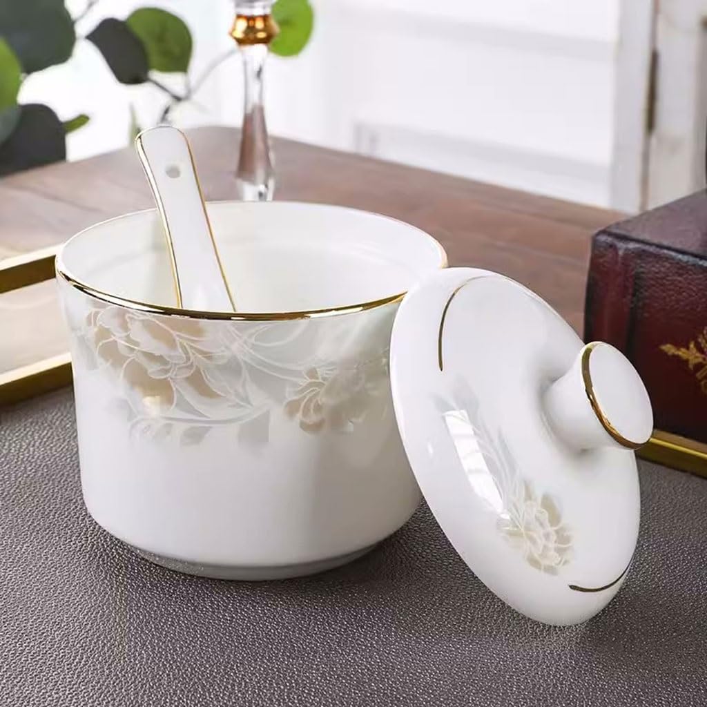 Miski ramen, miski na owoce, miska na zupę, porcelanowa miska na zupę ze złotymi krawędziami, mały kubek, ceramiczny kubek zdrowotny, mini kubek z pokrywką, salaterka, talerze (260 ml)