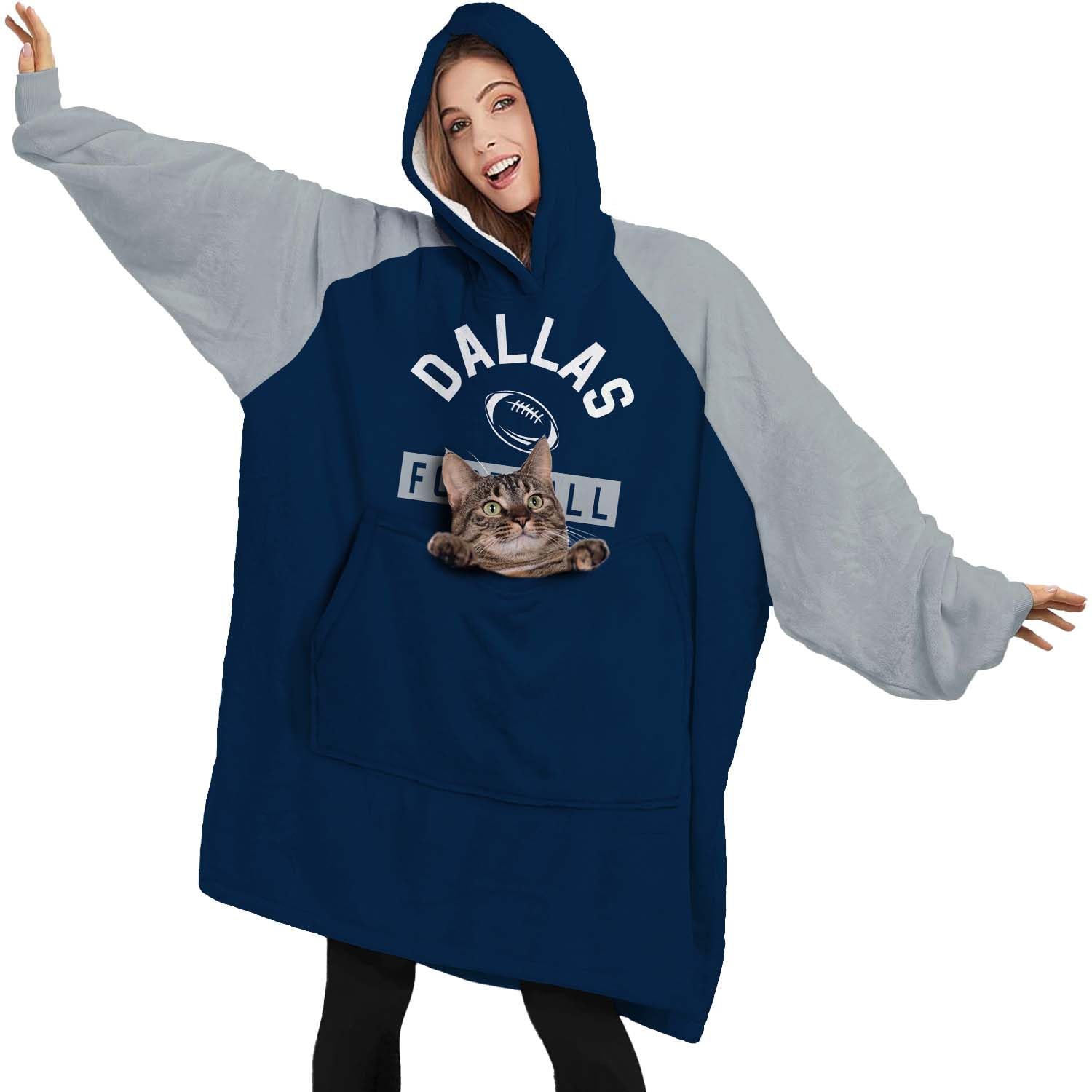 ZNVKDRGT Football City Wearable Oversized Sherpa Blanket with Super Pockets,Sherpa Blanket Hoodie for Football Fans Gifts
