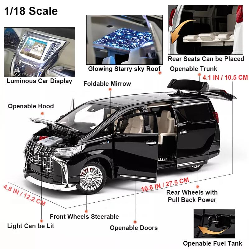 Image of 1:18 Big Size Toyota Alphard MPV Diecast Metal Pull Back Car with 6 Openable Doors with Sound and Light Toy Decoration car Best Gift Toys for Kids 【White】