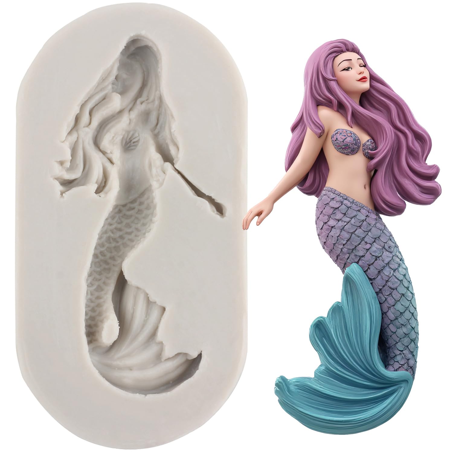 Sijiangmold Mermaid Silicone Moulds Mermaid Fondant Mould for Cake Decoration Chocolate Cupcake Topper Candy Polymer Clay Gum Paste