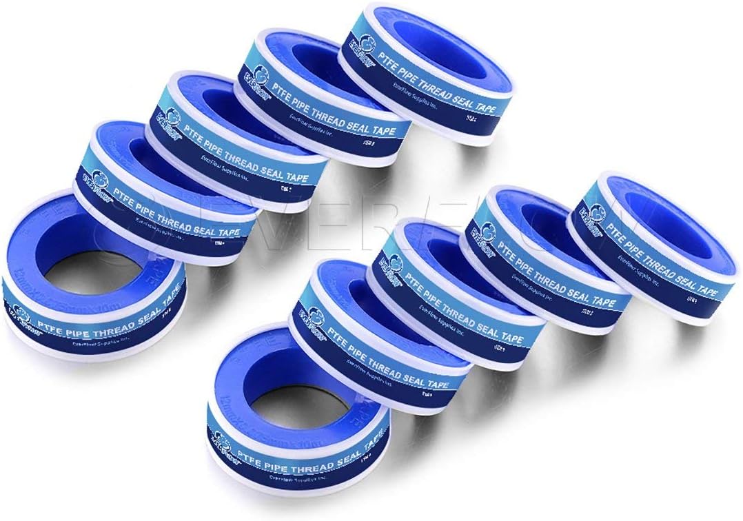 Supply Giant I33-10 PTFE Thread Seal Tape for Plumbers, White 1/2 Inch x 520 Inch (Pack of 10 Rolls), 10 Count