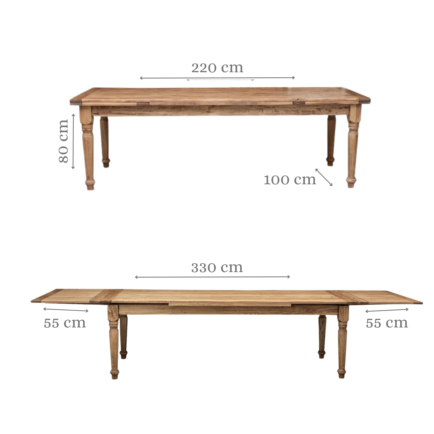Biscottini Stół rozkładany do jadalni 220x100 cm | Stół kuchenny z litego drewna