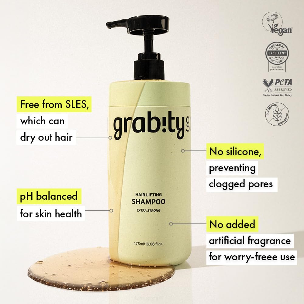 grabity g0.0 Shampoo Volumizzante Extra Forte, con Biotina e Acido Salicilico, Vegano e Senza Solfati, 475 ml