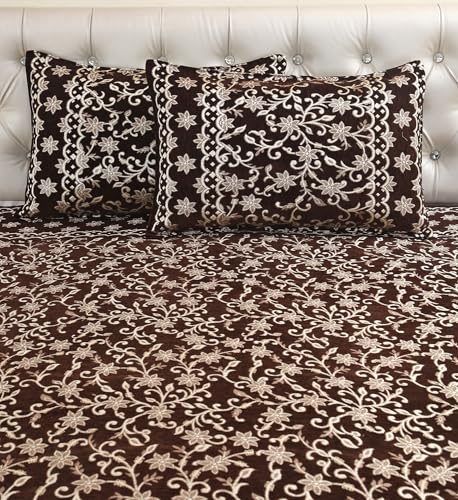 Image of Luxury Velvet Bedsheet - King Size Luxury Bed Sheet - Ultra Soft, Cozy & Warm Bedding for Bedroom - Hypoallergenic & Elegant Velvet Texture (Check Mate Coffee BAZE, Velvet Bedsheet)