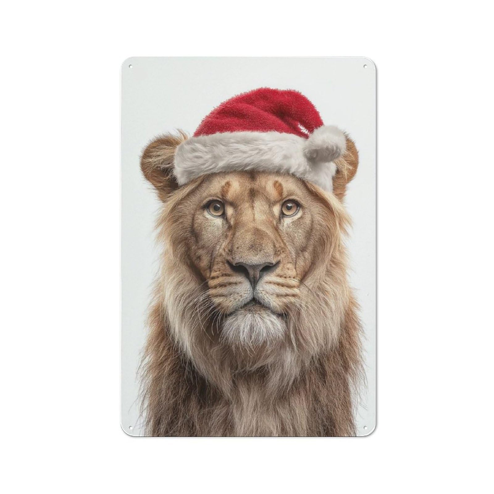 Tin Wall Plaque 30x20cm with Lion Wearing Christmas Santa Hat for Guest Room Or Hallway, for Metal Sign Collectors, for Garage And Workshop Walls