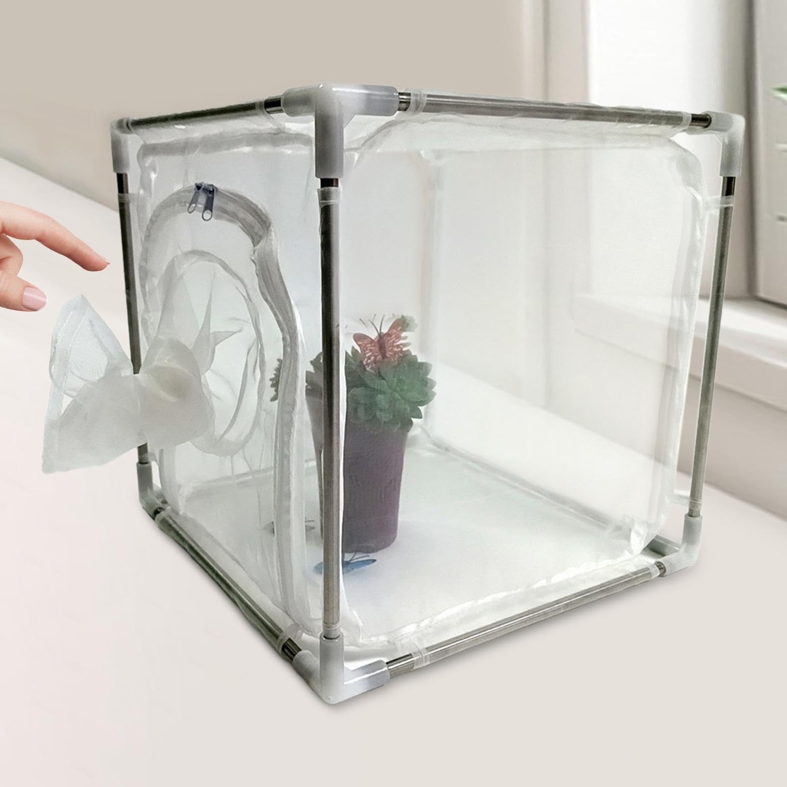 Cage à Insectes Transparente Cylindrique – 60x30x30 Cm, Maille Respirante, Pour Observation Chenilles