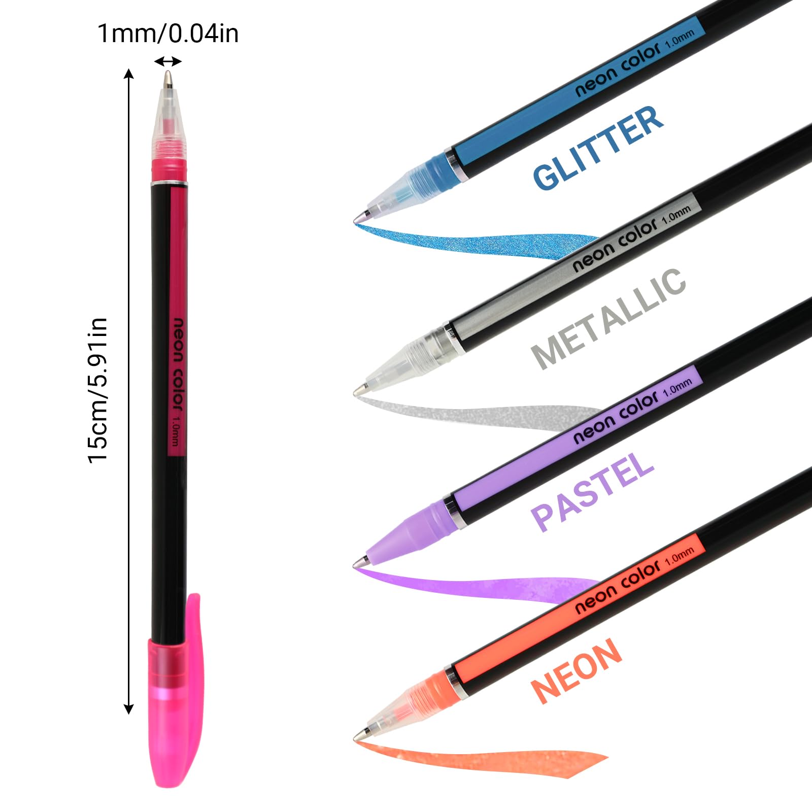 RMIVEGLIA Set da 48 Penne Gel Colorate - 12 Metallizzate, 12 Glitterate, 12 Neon, 12 Acquerello