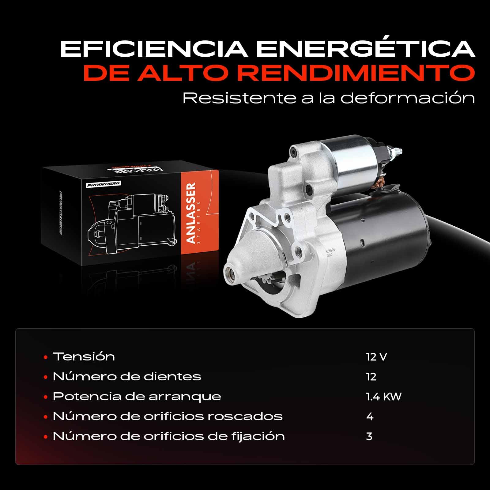 Frankberg Motor de arranque para automóvil 1,4 KW/12 V/12 dientes