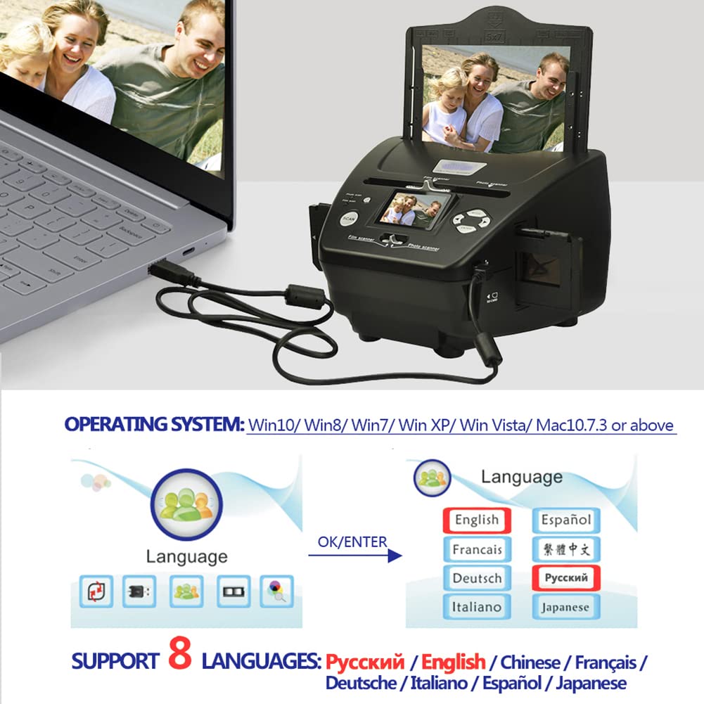 Scanner de diapositives de film avec écran LCD de 2,4", haute résolution 16 MP, convertit 35 mm/135 diapositives et négatifs en images numériques